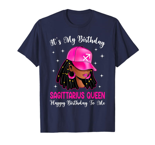 Sagittarius Queen Loc'd Hair Black Woman Cap Zodiac Bday T-Shirt