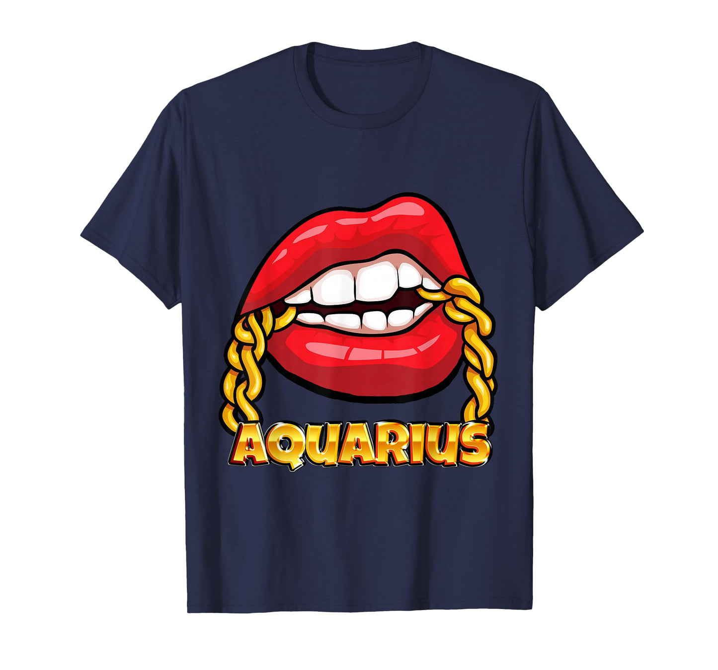 Juicy Lips Gold Chain Aquarius Zodiac Sign T-Shirt