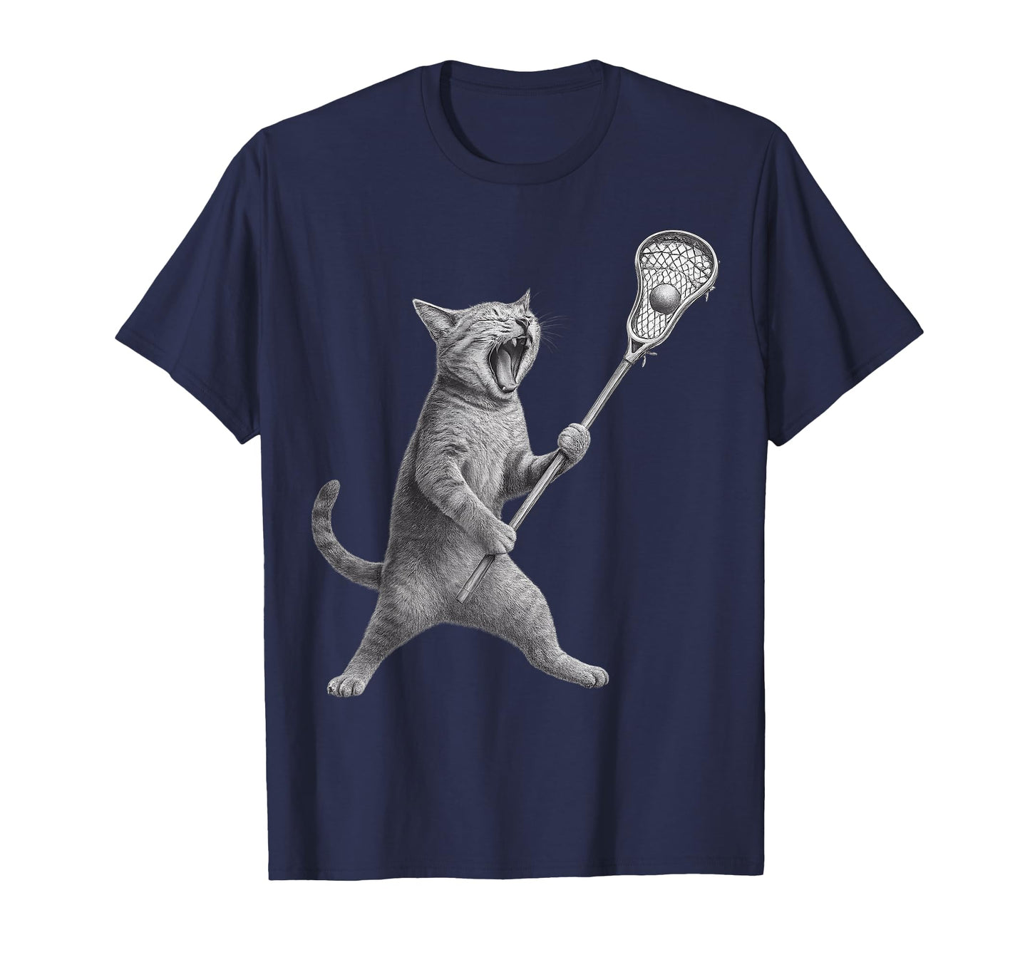 Cat Playing Lacrosse Stick Funny Lacrosse Cat T-Shirt