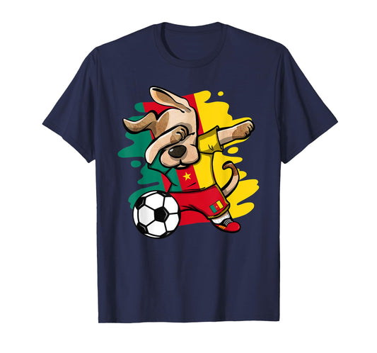 Dabbing Dog Cameroon Soccer Fans Cameroonian Flag Football Men Women Kids T-Shirt