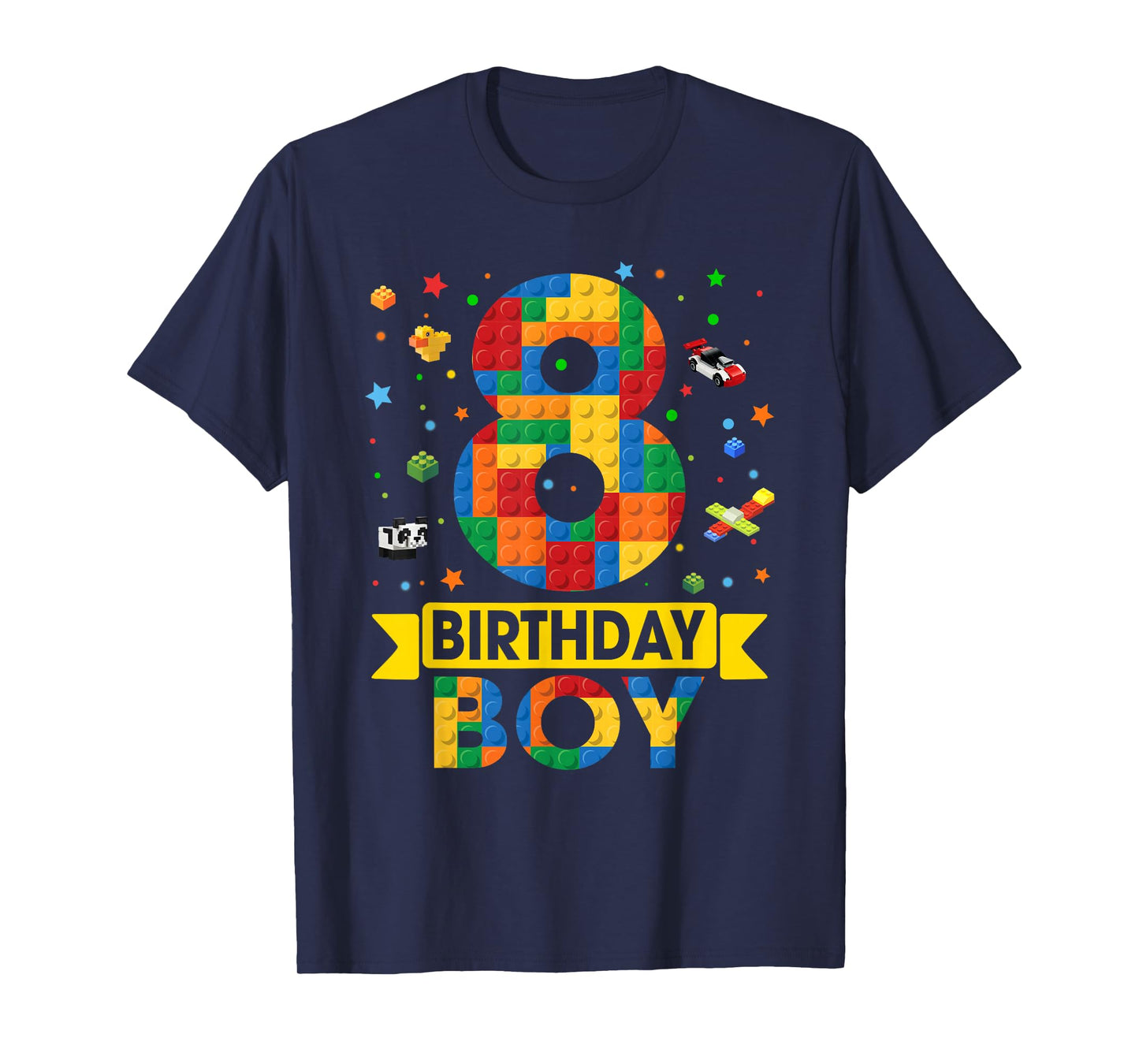 Kids Funny 8 Year Old Building Blocks 8th Birthday Boy T-Shirt