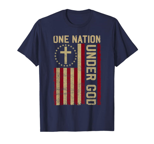 ONE NATION UNDER GOD - Christian USA Vintage American Flag Women Kids Men T-Shirt
