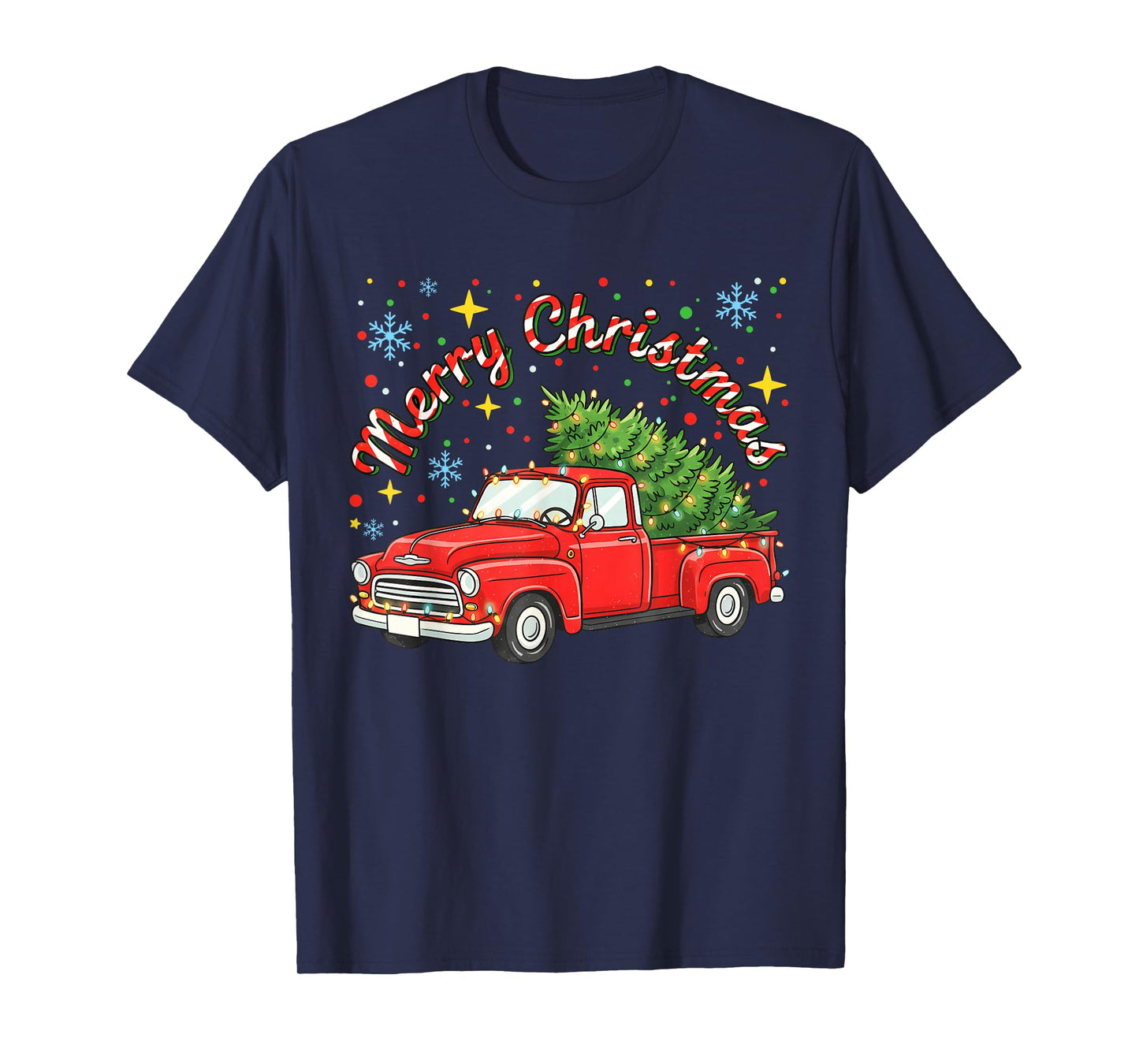 Vintage Merry Christmas Red Truck Xmas Tree Family T-Shirt