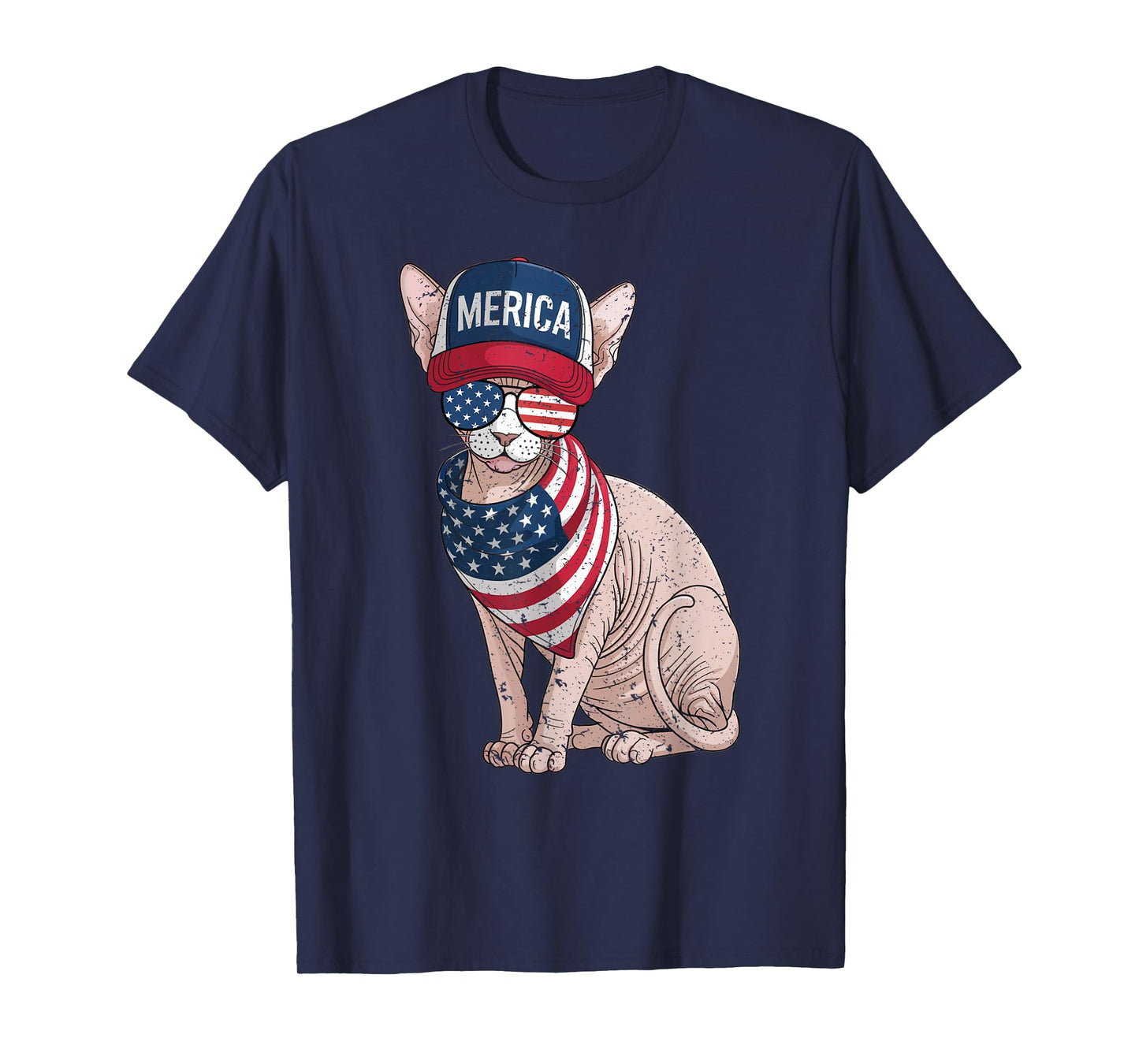 Sphynx Cat 4th of July US American Flag Cat Patriotic T-Shirt for Men Women Kids