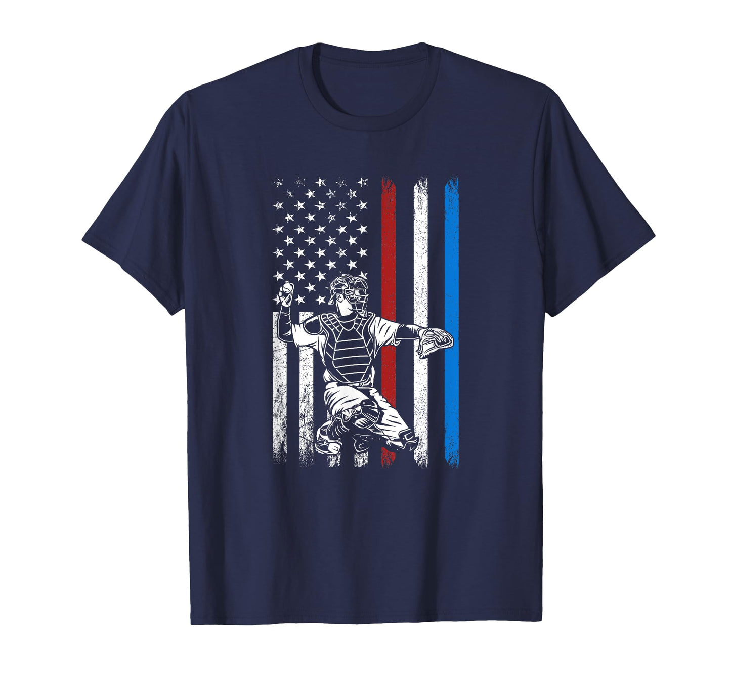 Baseball American Flag Patriotic Catcher 4th Of July Women Men T-Shirt