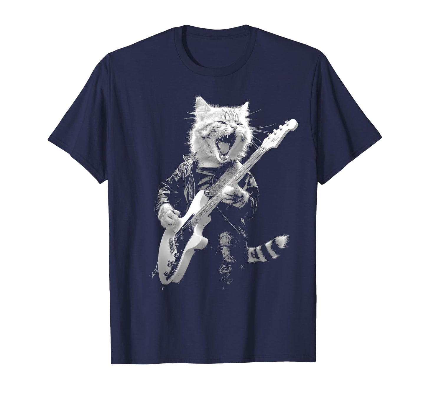 Rock Cat Playing Guitar Funny Guitar Cat Design Mens Womens T-Shirt