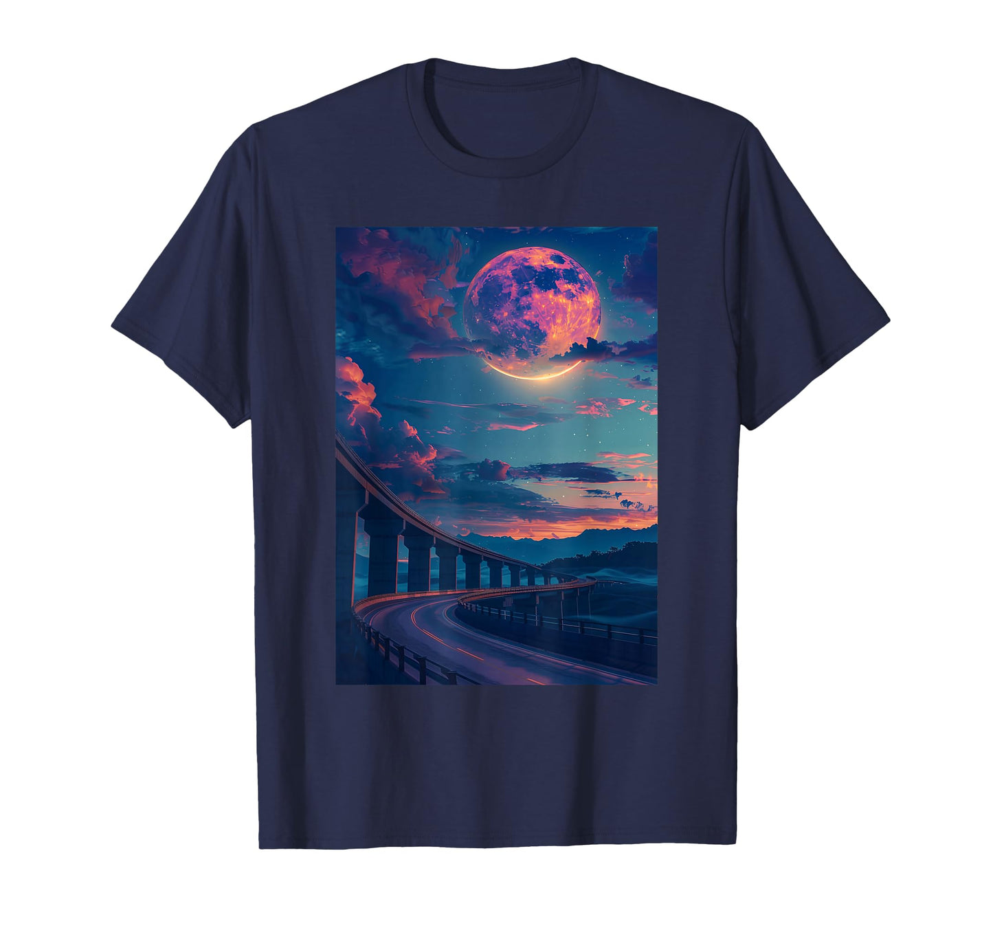 Liminal Space: Curved Bridge in Moonlight Night T-Shirt