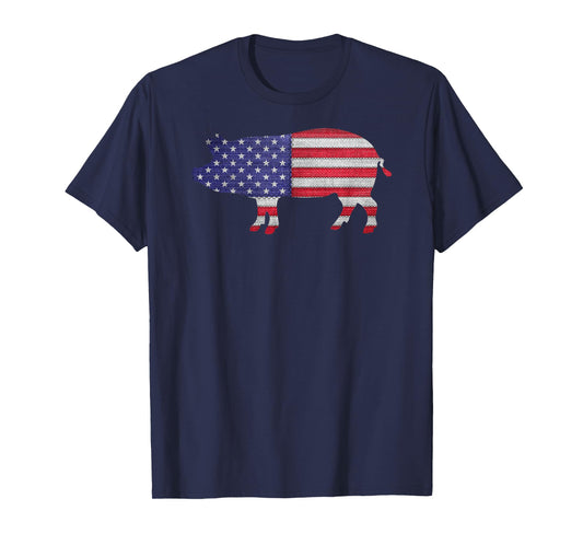Patriotic Pig American Flag Vintage Funny Gift T-Shirt for Women Kids Men