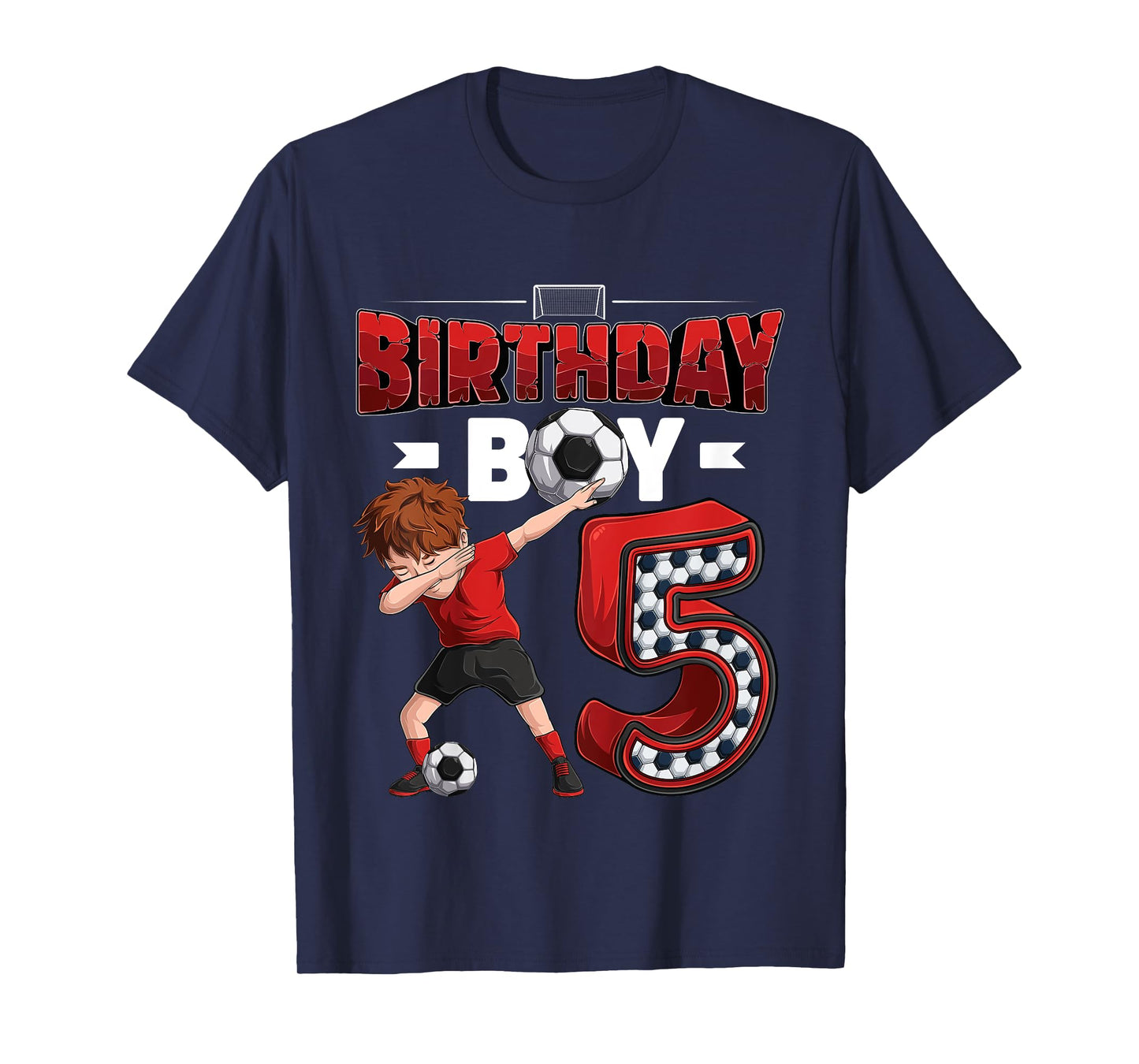 Kids dabbing boy 5 year old Soccer Player 5th birthday party T-Shirt