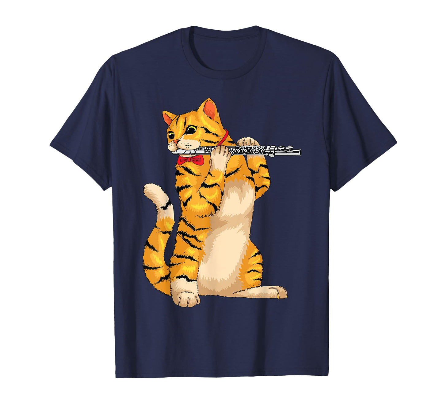 Funny Cat Playing Flute | Cool Animal Musician Fluter Gift T-Shirt