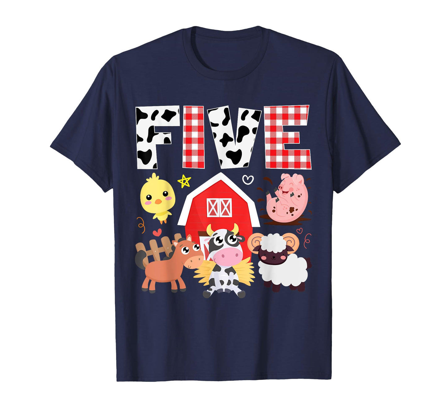 5th Birthday Five Year Old Farm Theme Animals Birthday Party T-Shirt