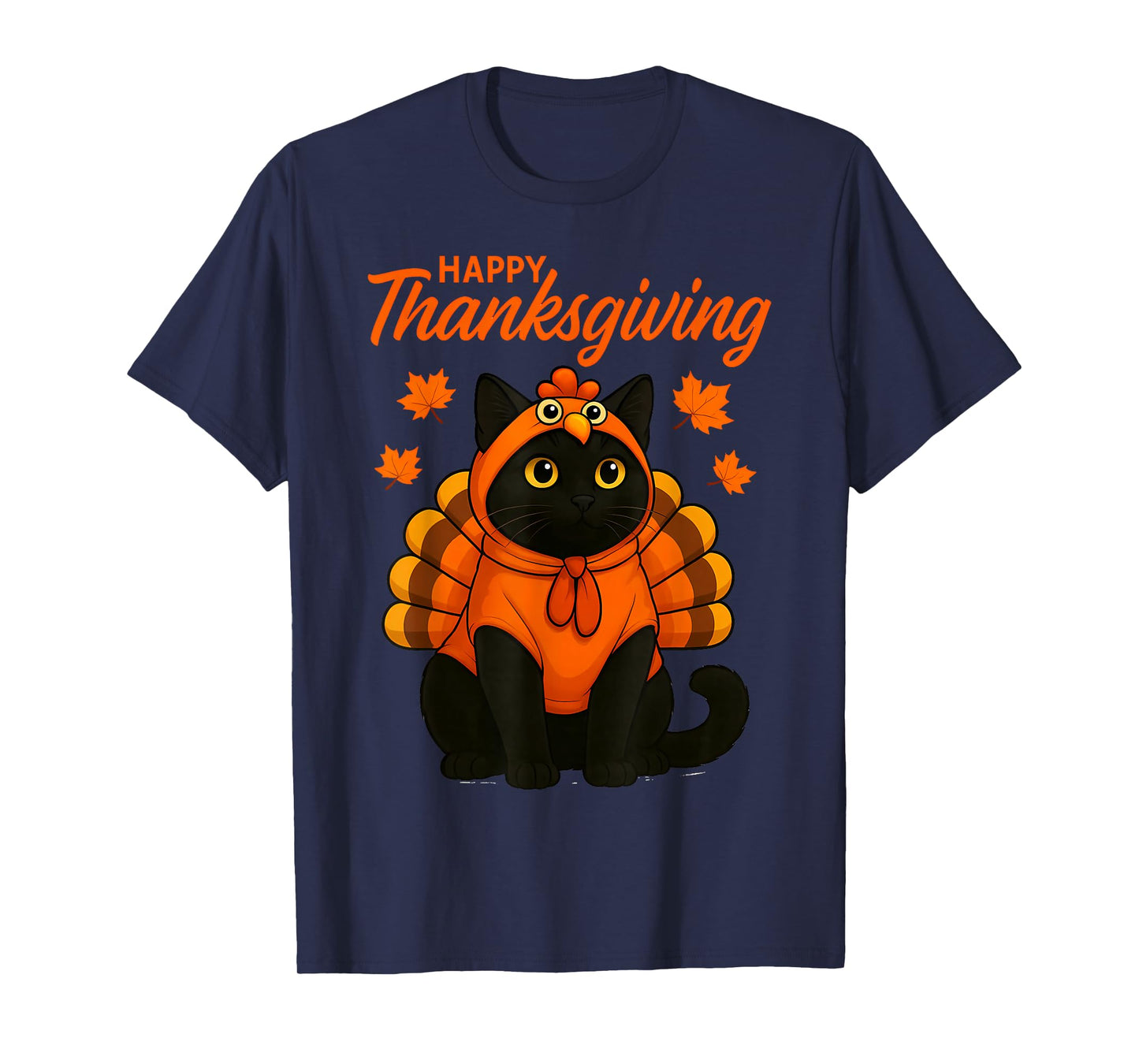 Cute Black Cat Turkey Happy Thanksgiving Fall Meow Cat Lover T-Shirt