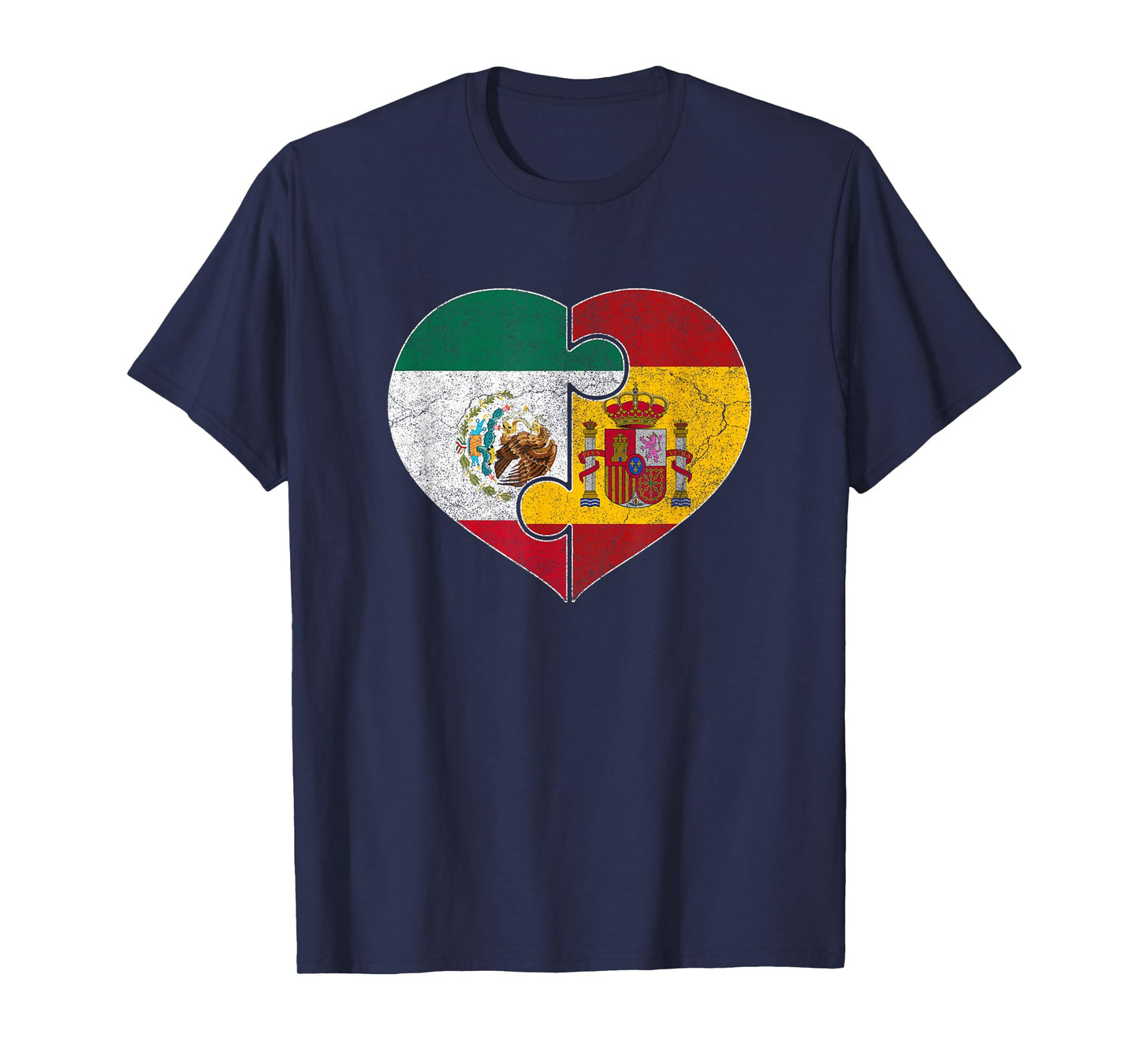Half Mexican Half Spain Flag Heart Roots Heritage T-Shirt