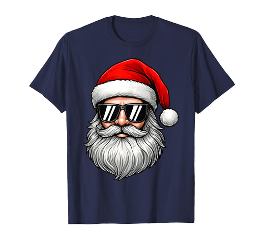 Funny Cool Santa Face Beard Sunglasses Christmas Boy Men T-Shirt