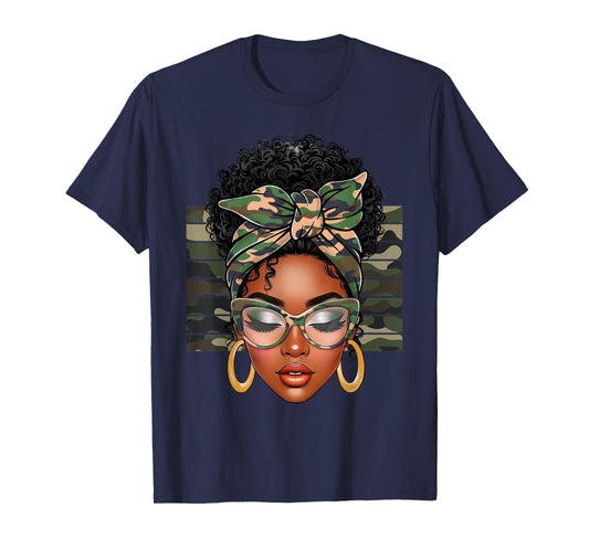 Afro Black Women African American Black History Month Camo T-Shirt
