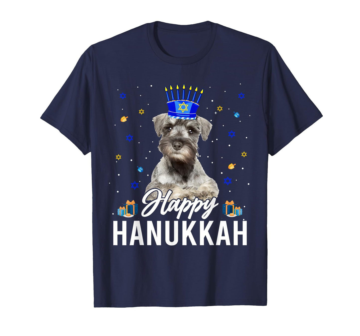 Happy Hanukkah Miniature Schnauzer Menorah Hat Jewish Xmas T-Shirt