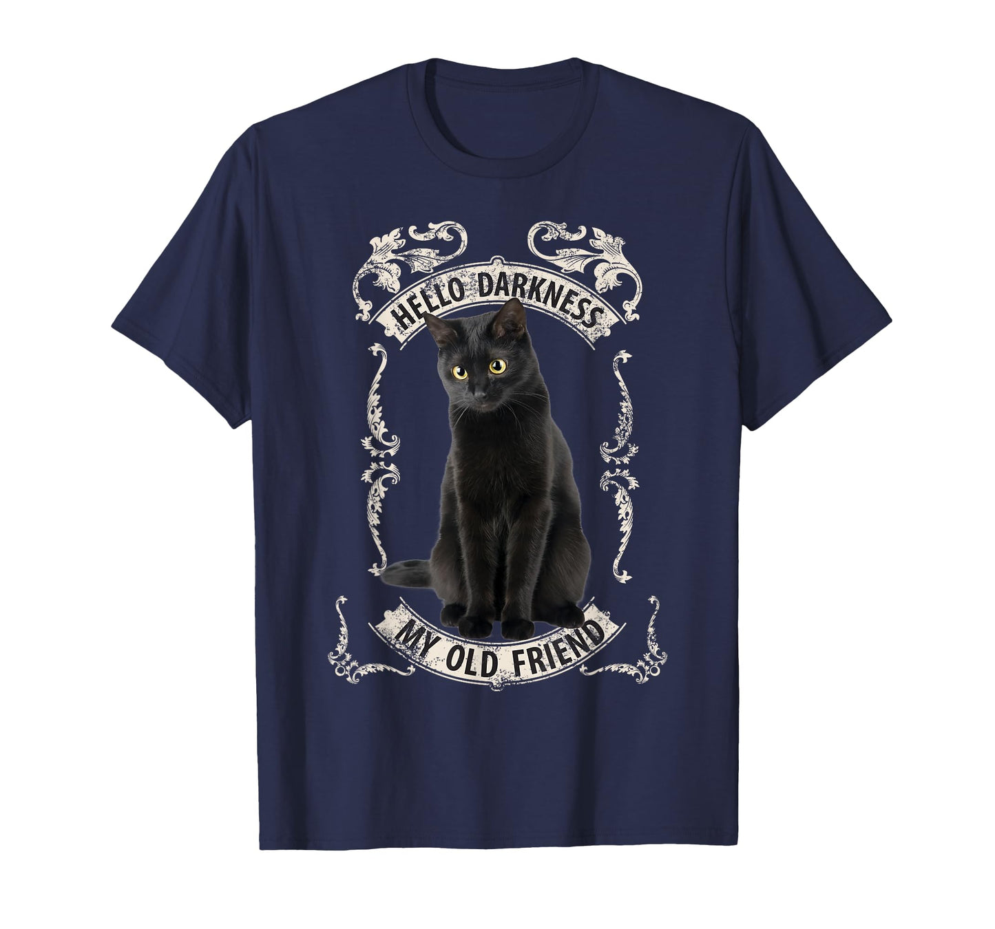 Hello Darkness My Old Friend Black Cat Lovers Music Fan T-Shirt