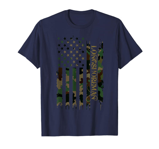 Longshoreman United States Distressed Camo w US Flag T-Shirt