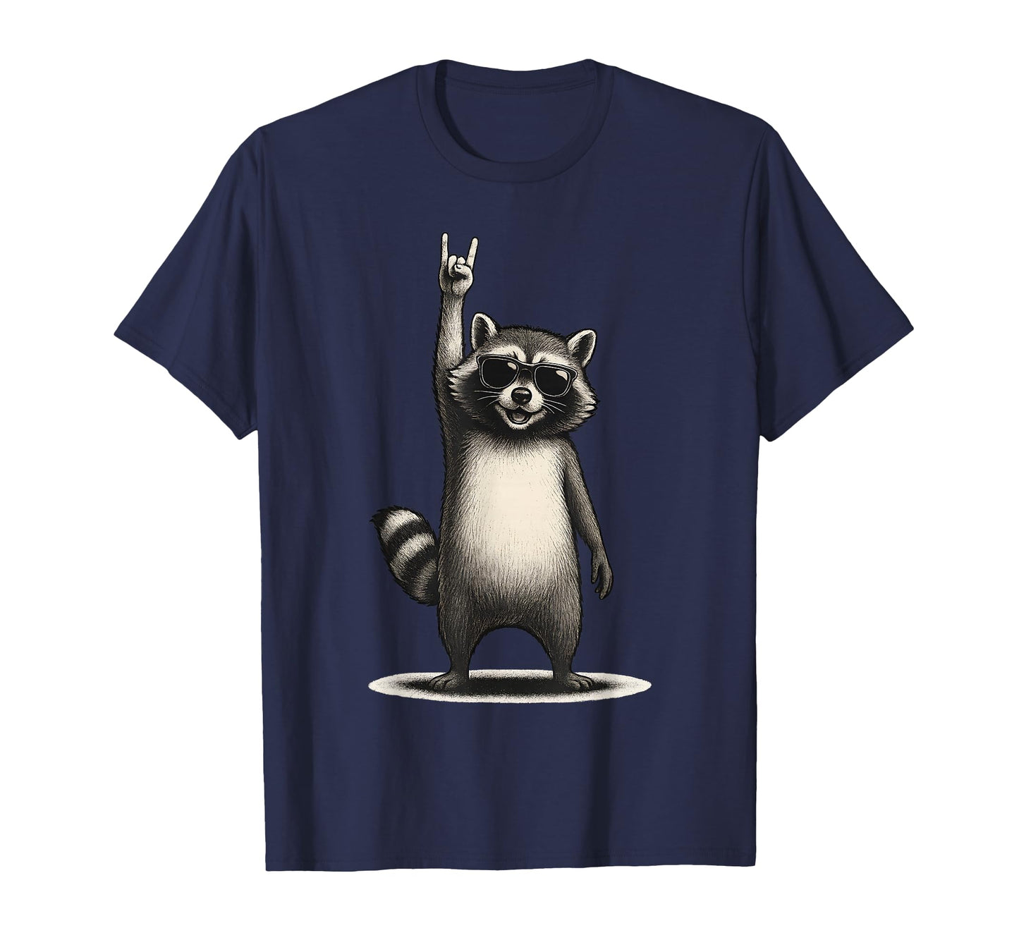 Retro Raccoon Hand Rock Cool Rocker Rock Music Funny Raccoon T-Shirt