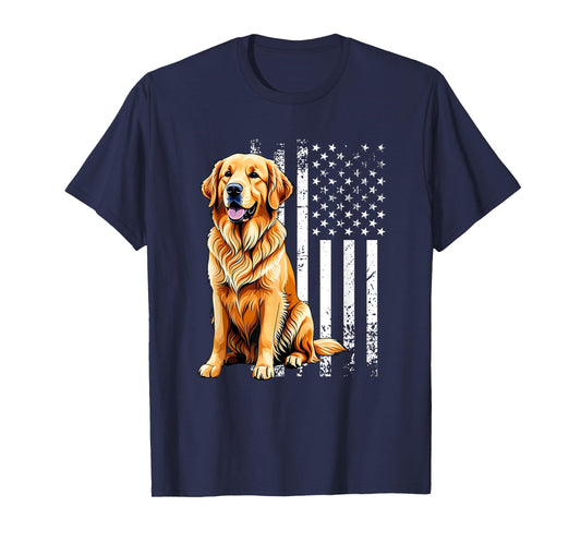 Golden Retriever Dog USA Flag Graphic T-Shirt