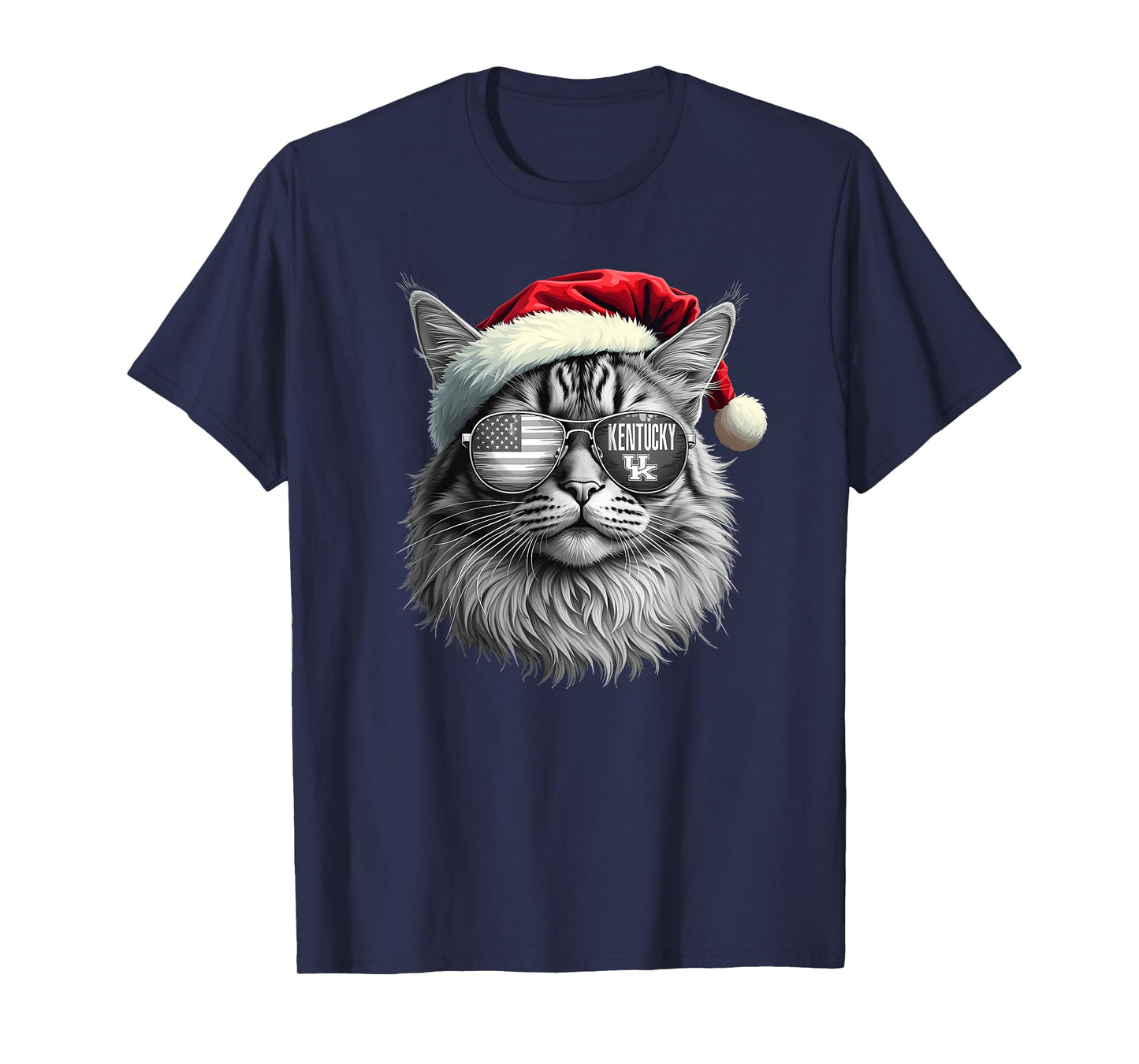 Funny Cat Lovers Santa Christmas Kentucky Retro Vintage T-Shirt for Men Women Kids