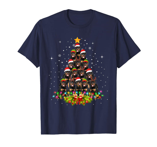 Rottweiler Dogs Tree Christmas Sweater Xmas Pet Animal Dog T-Shirt for Men Women Kids