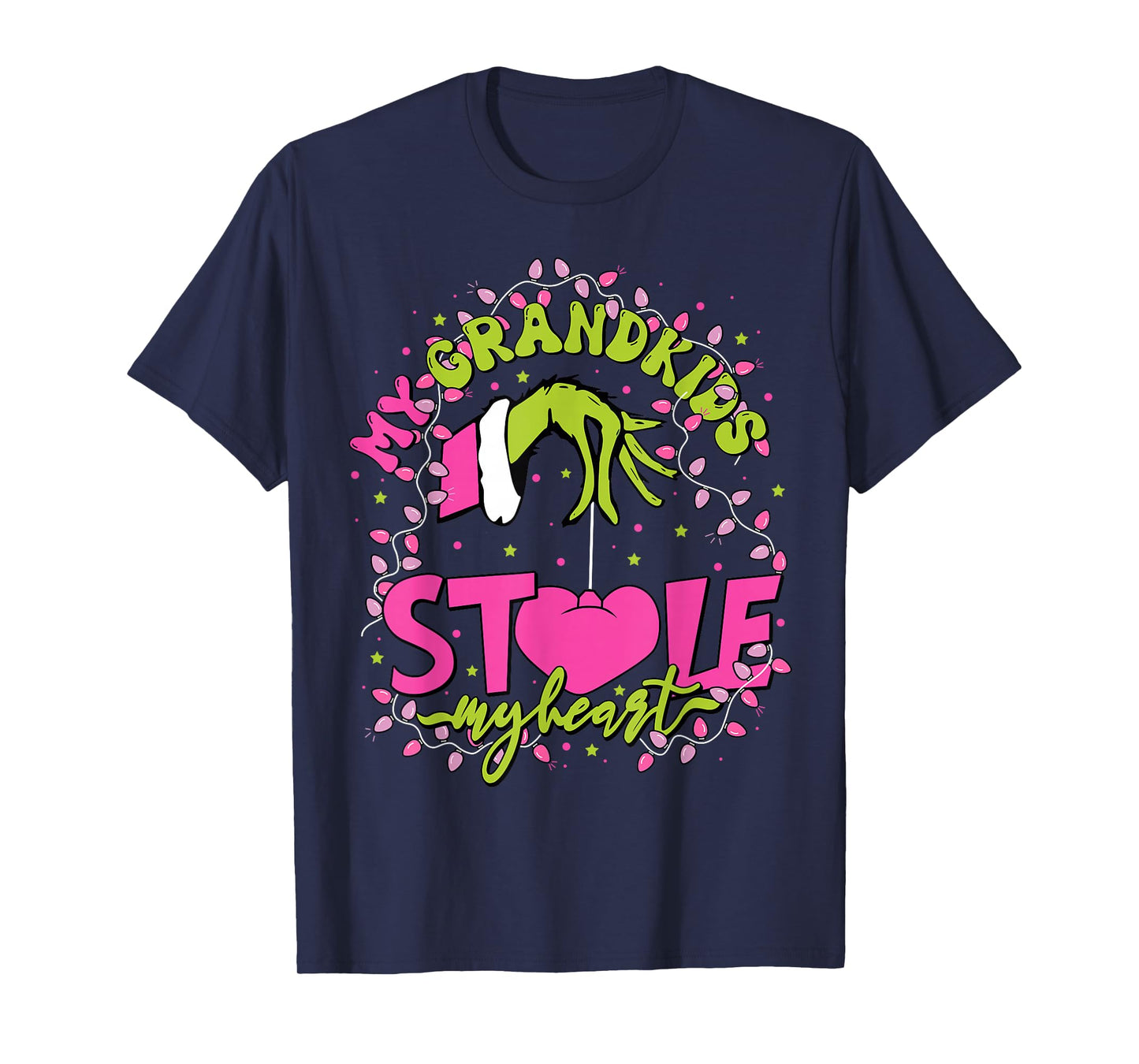 My Grandkids Stole My Heart Christmas Xmas Lights Holiday T-Shirt