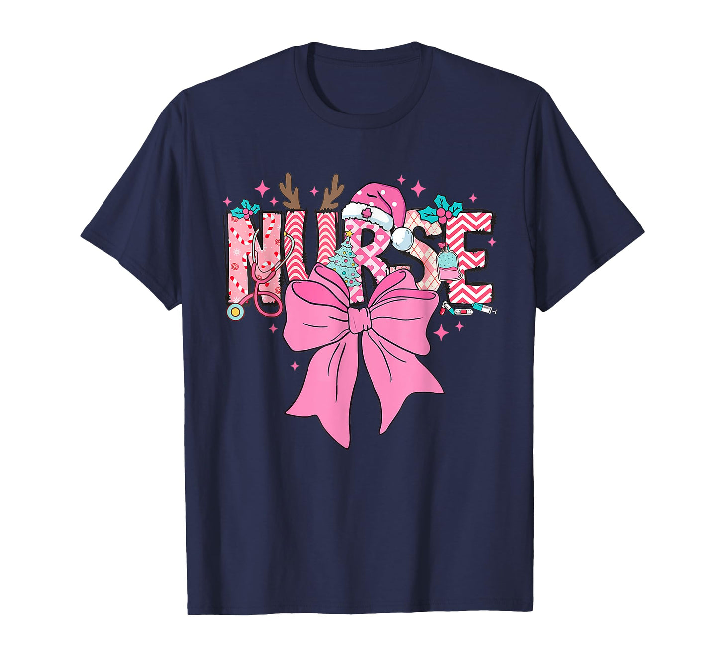Coquette Nurse Christmas Nursing Pink Tone Bow Xmas Plaid T-Shirt