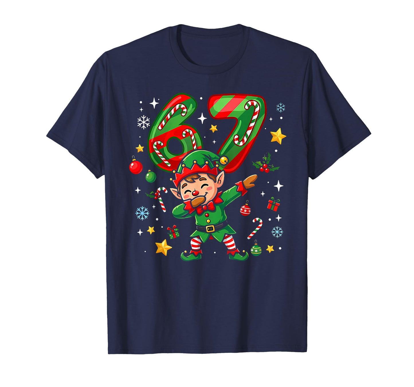 67 Christmas Funny 6 7 Slang Elf Dabbing Kids Boys Dab Xmas T-Shirt