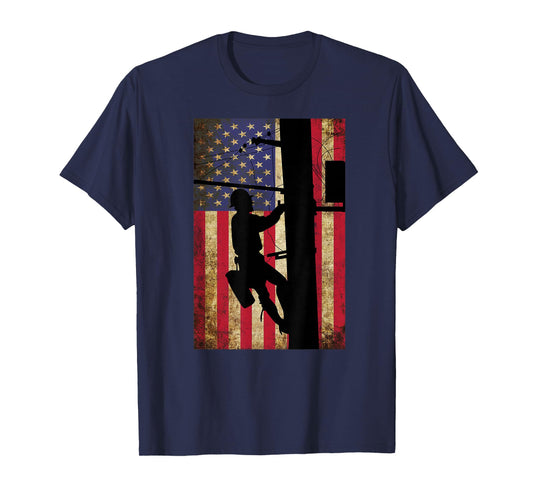 Lineman American Flag Shirt | Electric Cable Lineman Gift T-Shirt