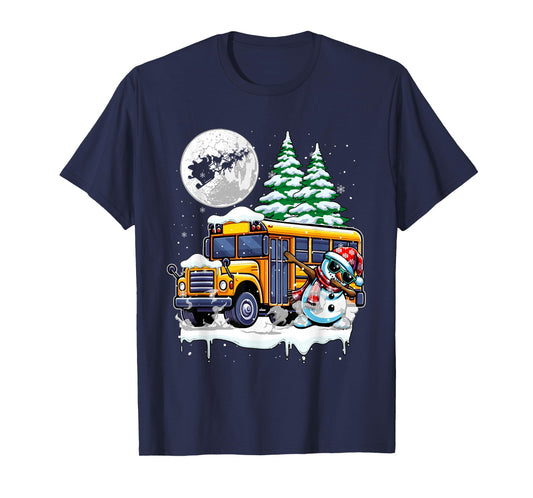 Dabbing Snowman On School Bus Christmas Driver Lover Kids T-Shirt