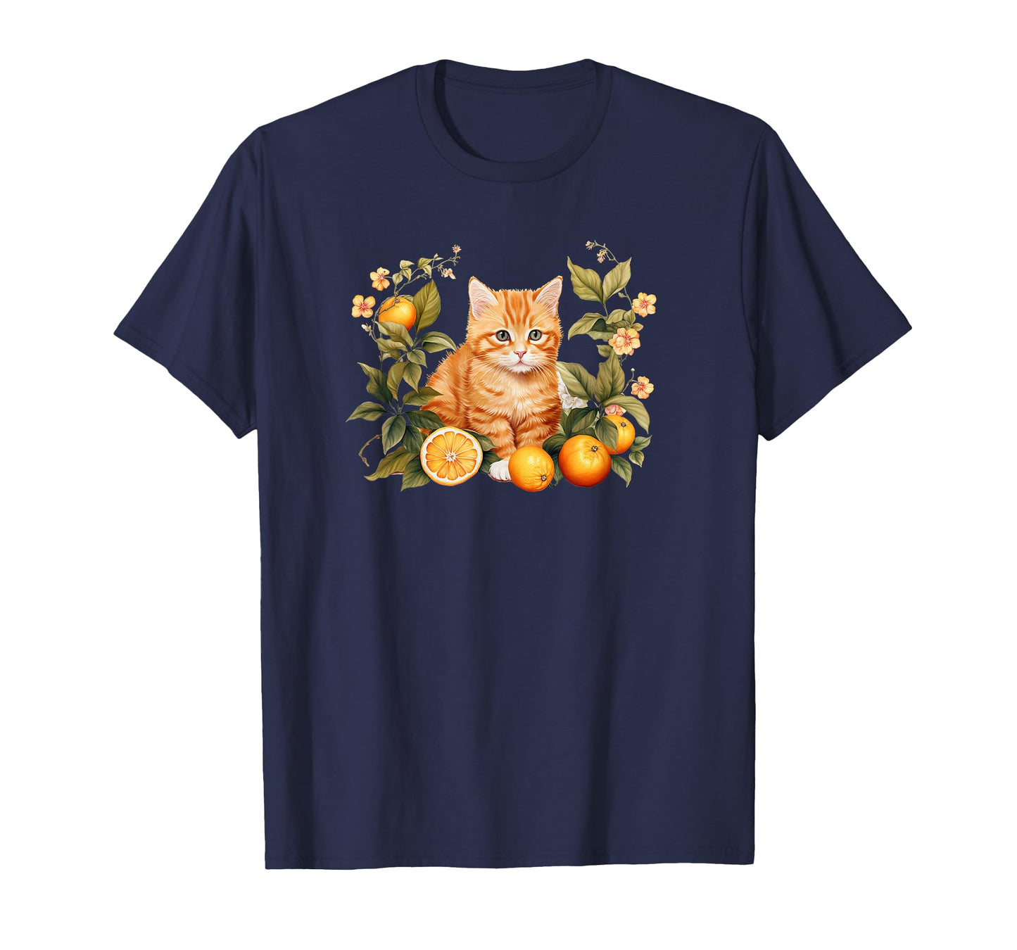 Womens Girls Kids Flowers Orange Tabby Kitten Lover T-Shirt