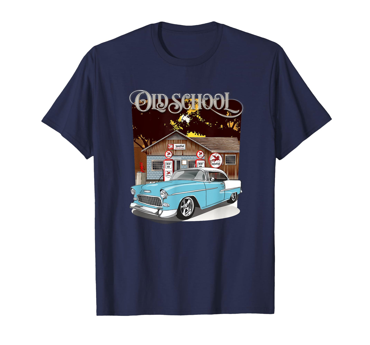 1955 Skyline Blue & White Bel Air Old School T-Shirt