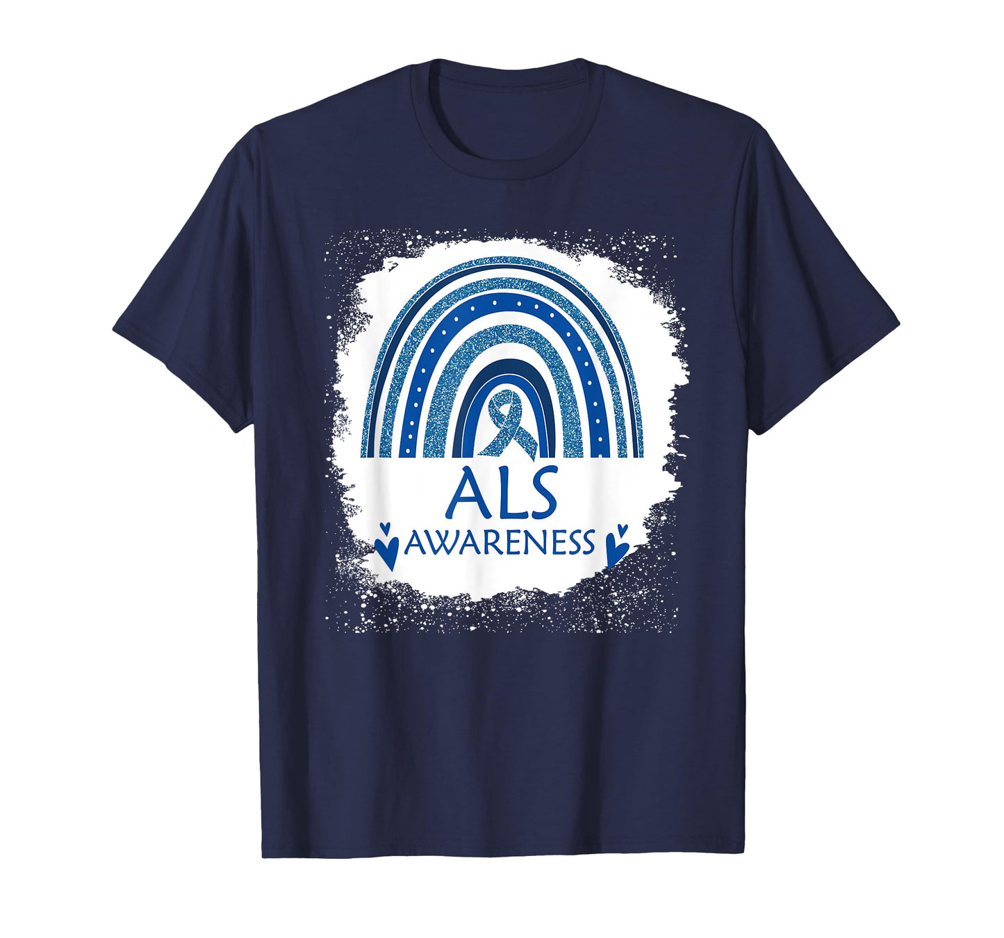 ALS Awareness Bleached Rainbow Blue Ribbon Men T-Shirt