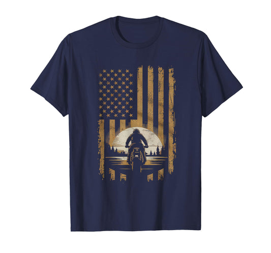 American Flag Motorcycle Tshirt USA Flag Biker Retro T-Shirt