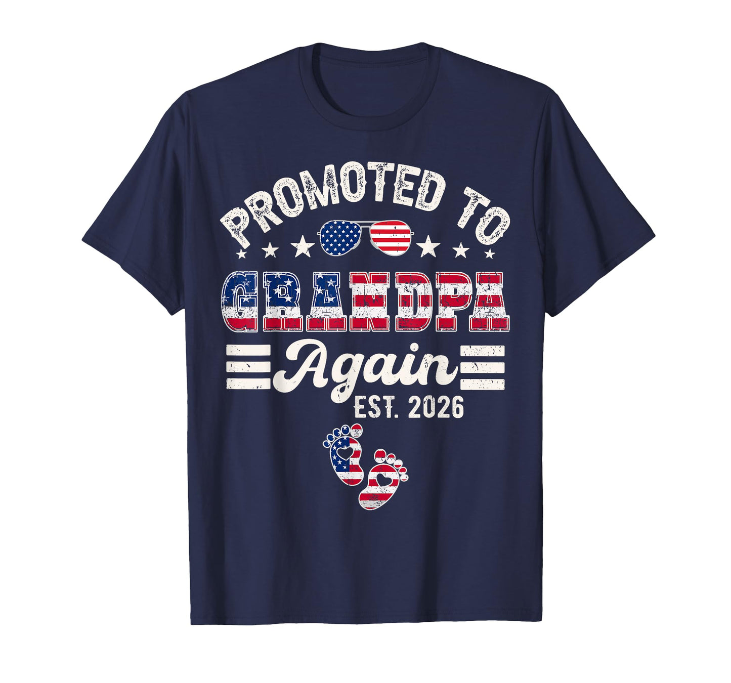 Promoted To Grandpa Again 2026 Vintage Flag Grandpa Again T-Shirt