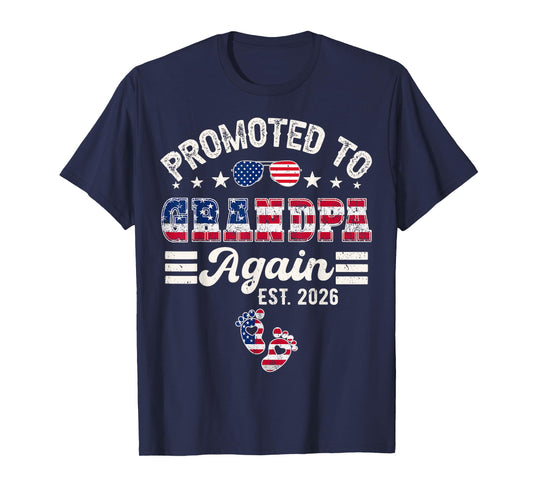 Promoted To Grandpa Again 2026 Vintage Flag Grandpa Again T-Shirt