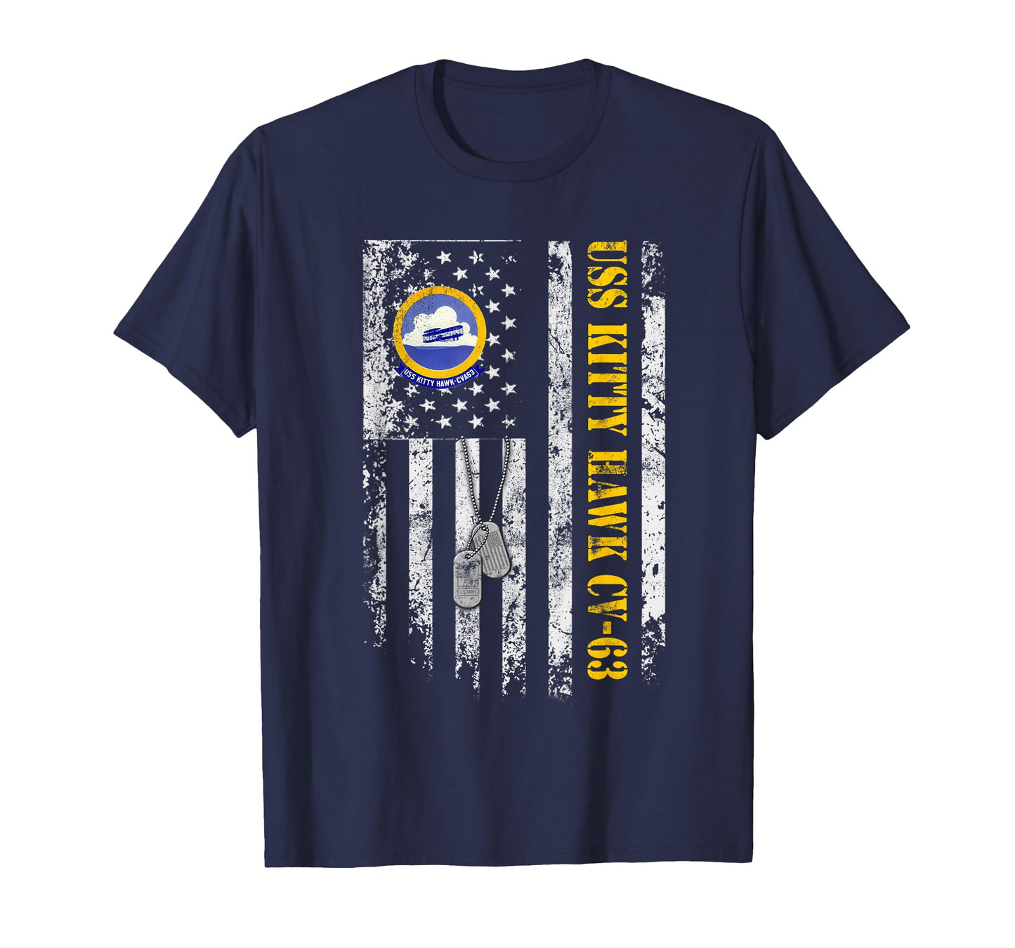 USS Kitty Hawk CV-63 Vintage Veteran Patriotic Flag Mens T-Shirt