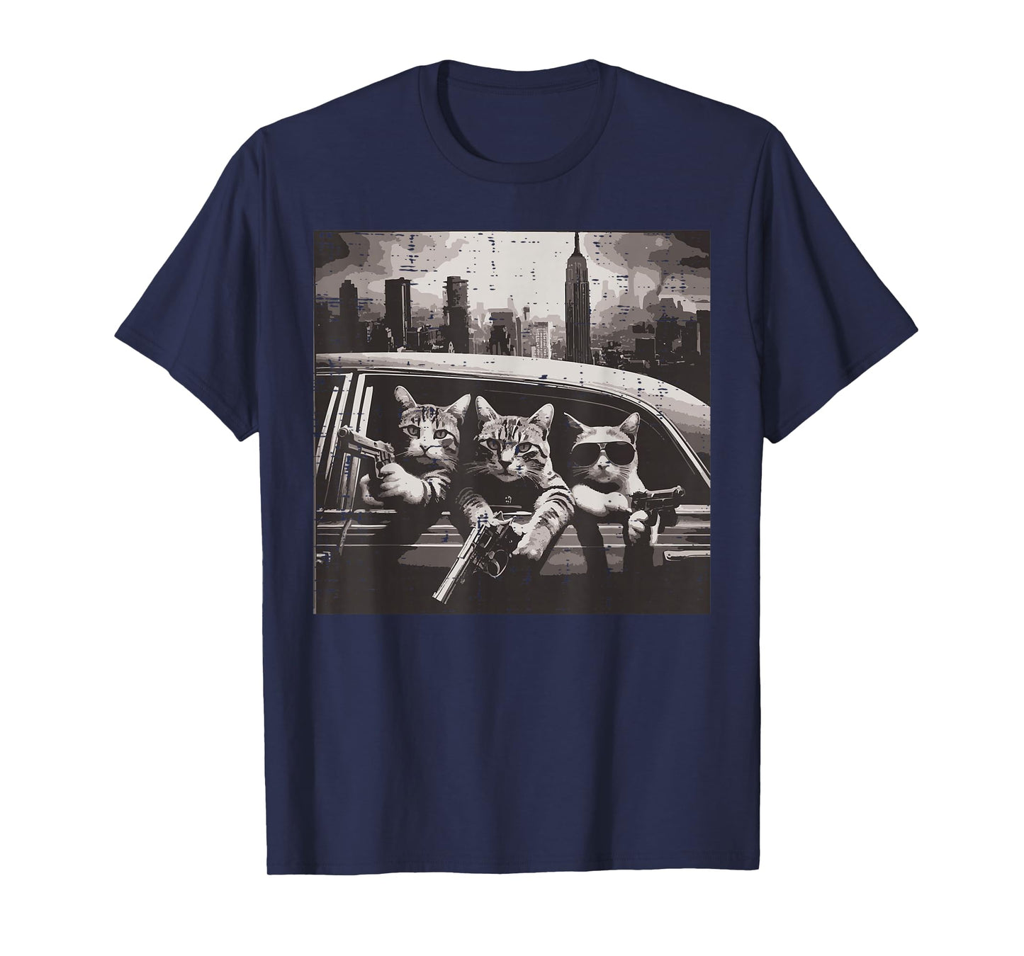 Gangster Cats Car New York Funny Meme Humor Thug Men Women T-Shirt