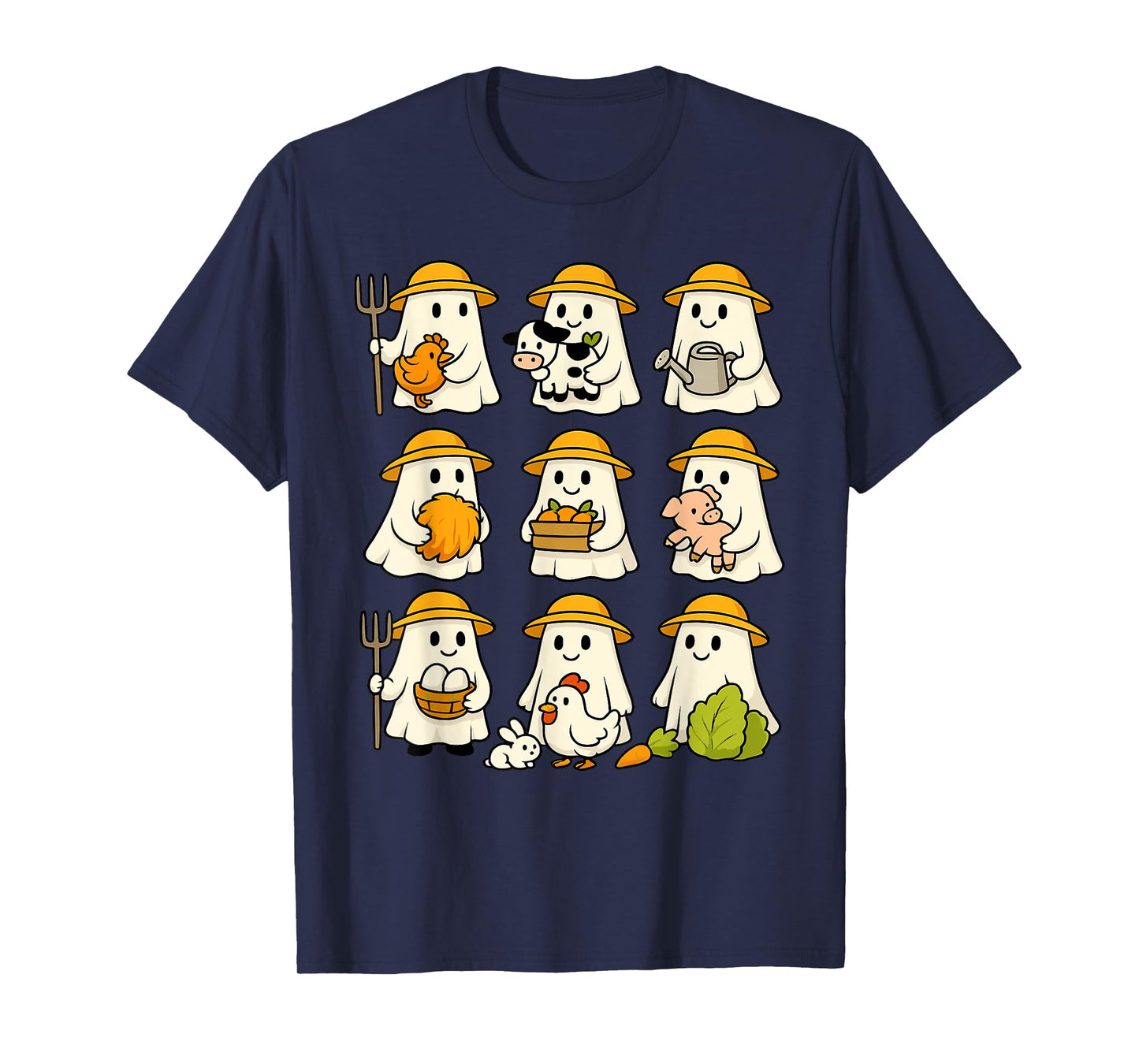Cute Ghost Farmer Halloween Fall Farming Lover T-Shirt