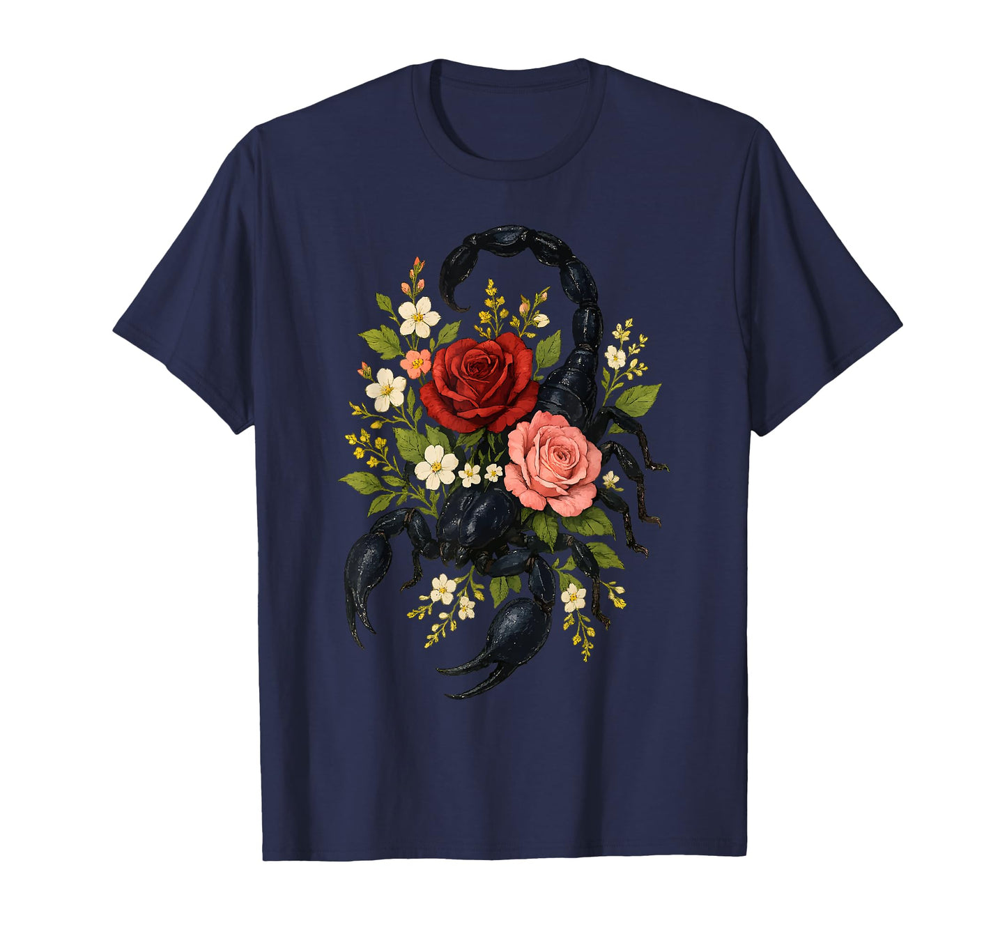 Mystical Scorpion and Roses Dark Scorpion with Wildflowers T-Shirt