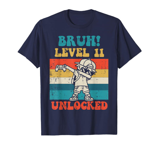 Bruh Level 11 Unlocked Gamer Dab Retro 11th Birthday Boys T-Shirt