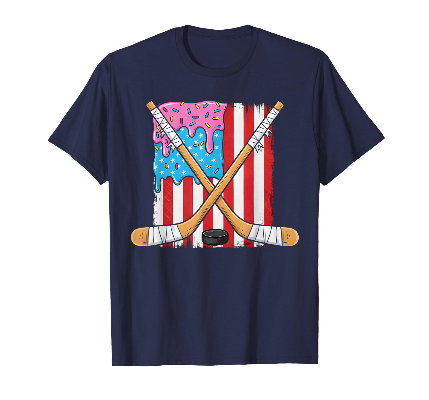 Ice Hockey Ice Cream Drip Boys American Flag Youth Players T-Shirt