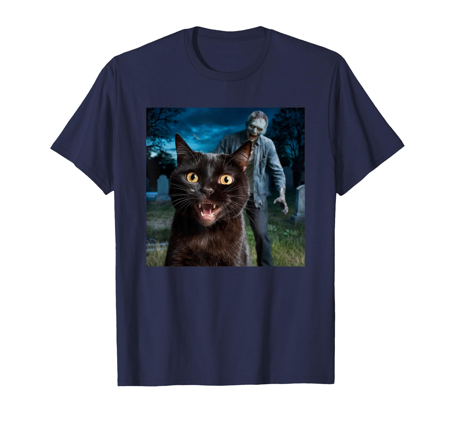 Cat and Zombie Selfie Photo Halloween for Cat Lovers T-Shirt