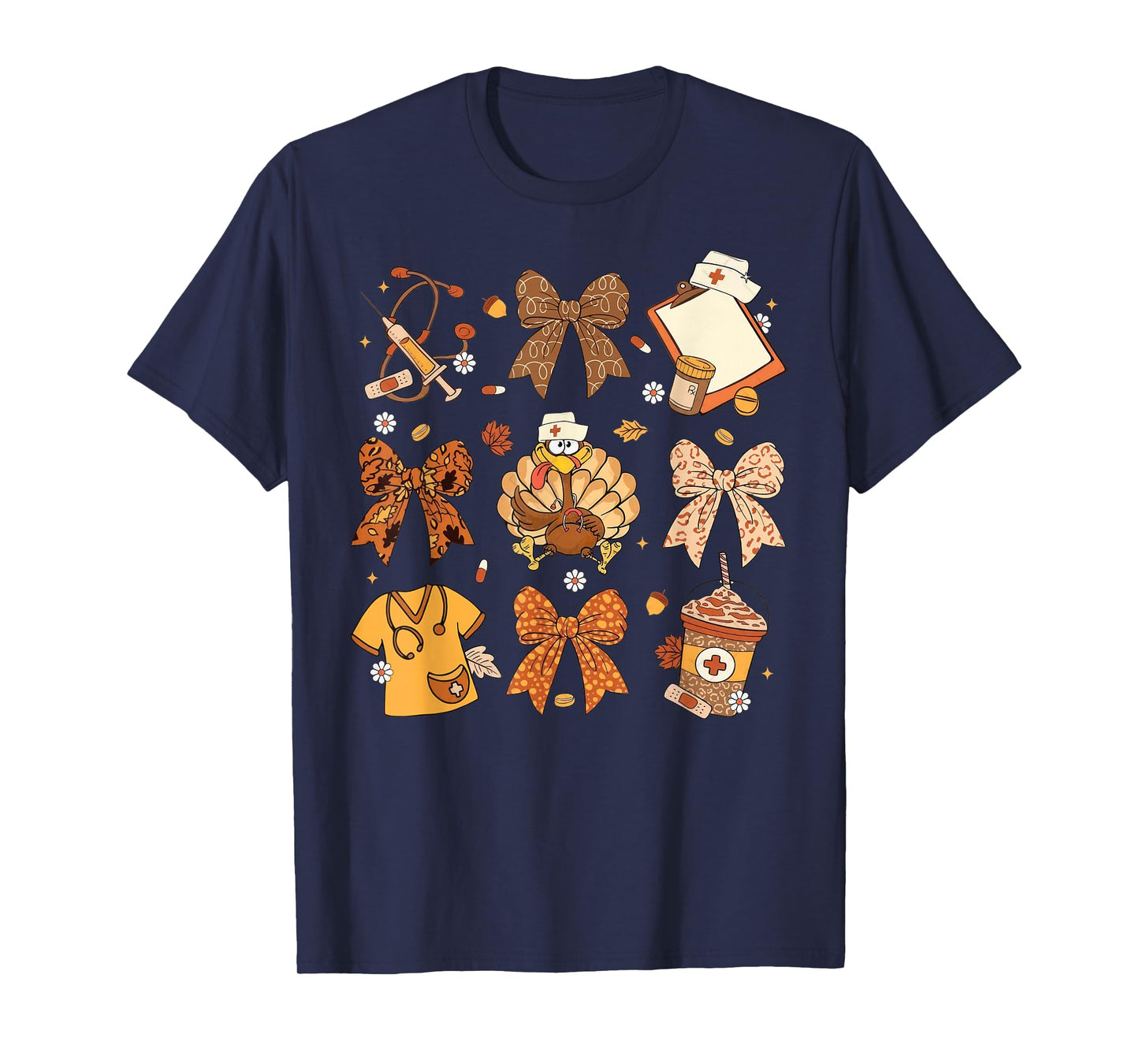 Coquette Bow Nurse Thanksgiving Turkey Scrub Top T-Shirt