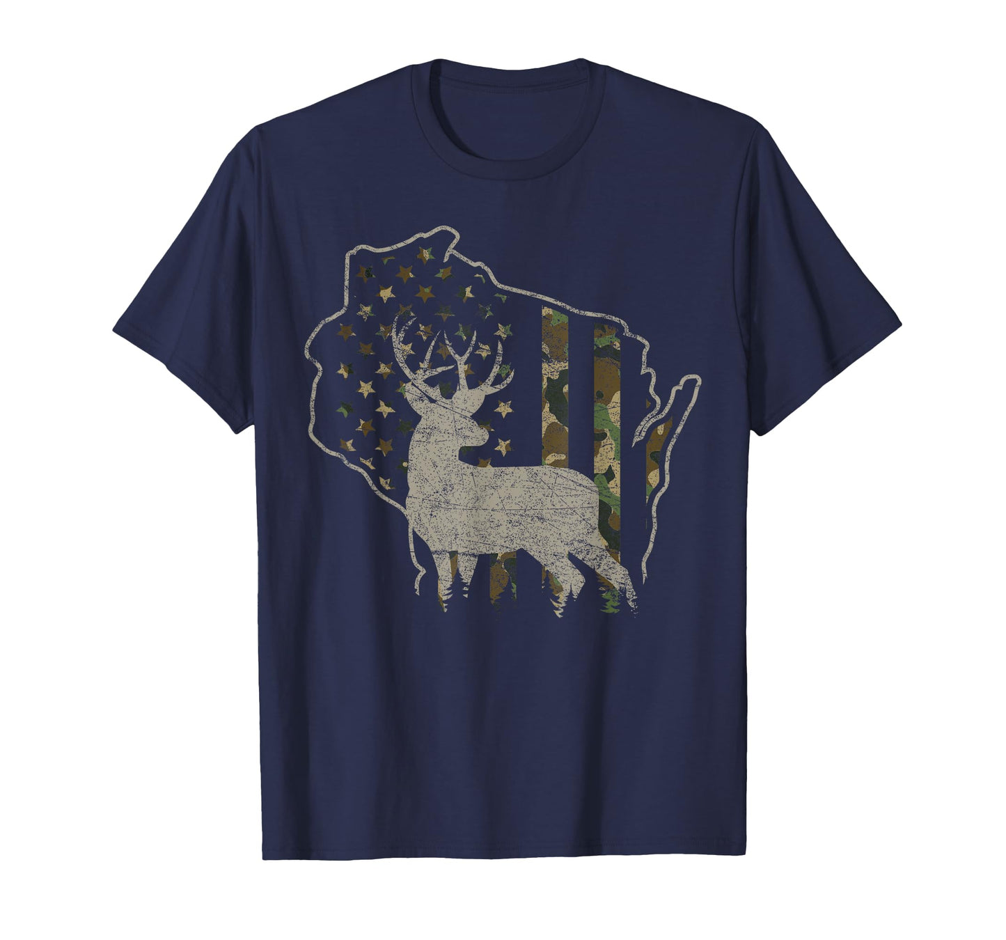 Patriotic USA Flag Camouflage Wisconsin Deer Hunting T-Shirt