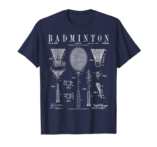 Badminton Old Vintage Patent Drawing Print T-Shirt