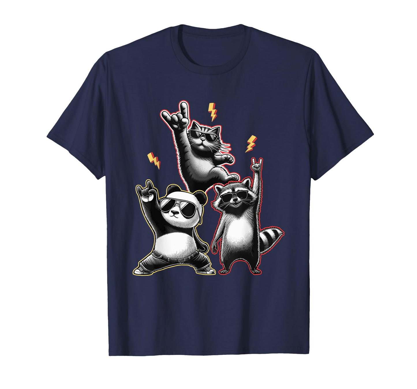Rock Music Raccoon Panda Cat Men Women Kids Funny Rock T-Shirt