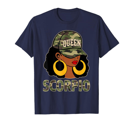 Scorpio Queen Black Woman Cap Hat Camo Afro Girl Zodiac T-Shirt