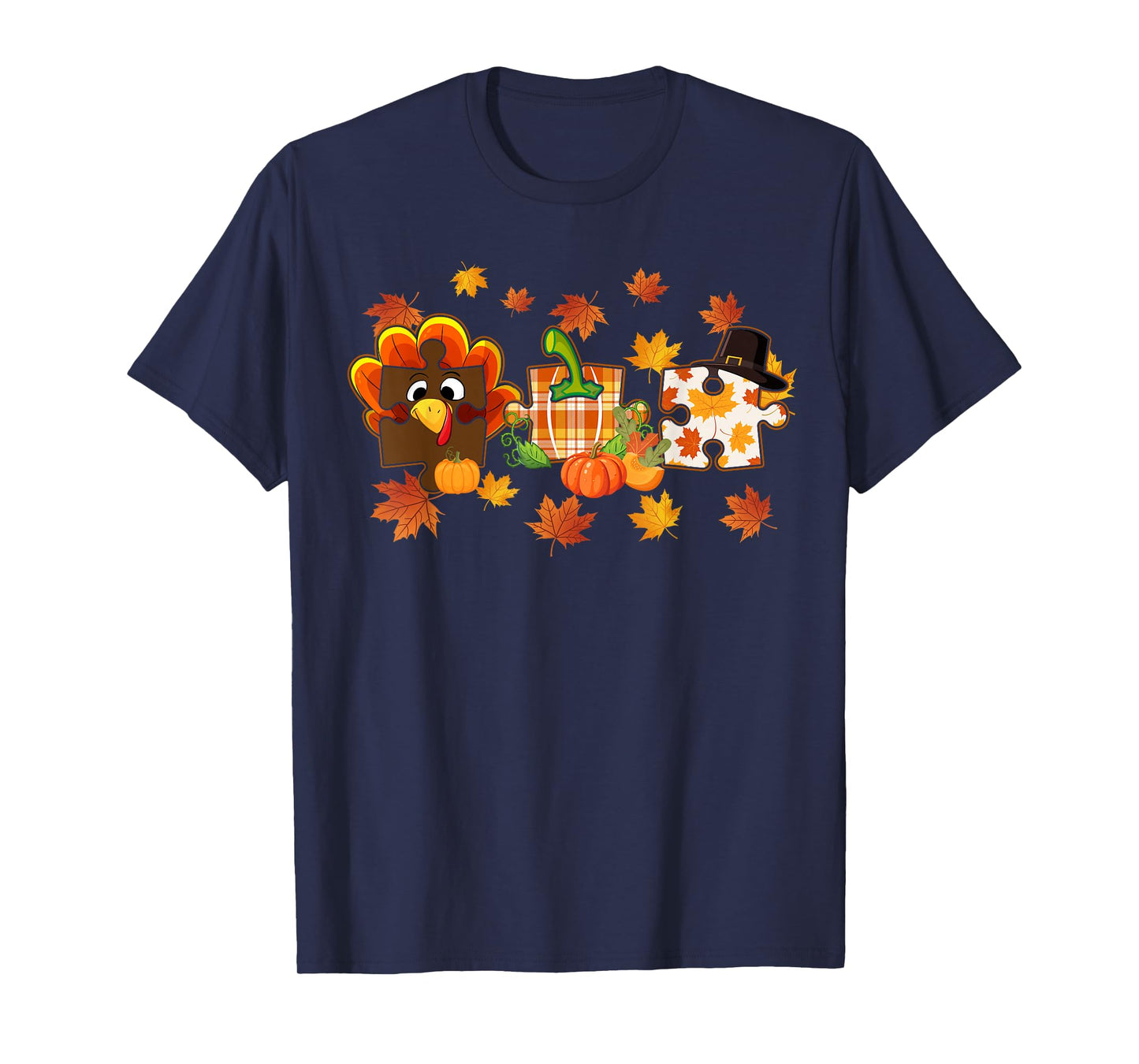 Cute Turkey Autism Awareness Puzzle Pumpkin for Thanksgiving T-Shirt